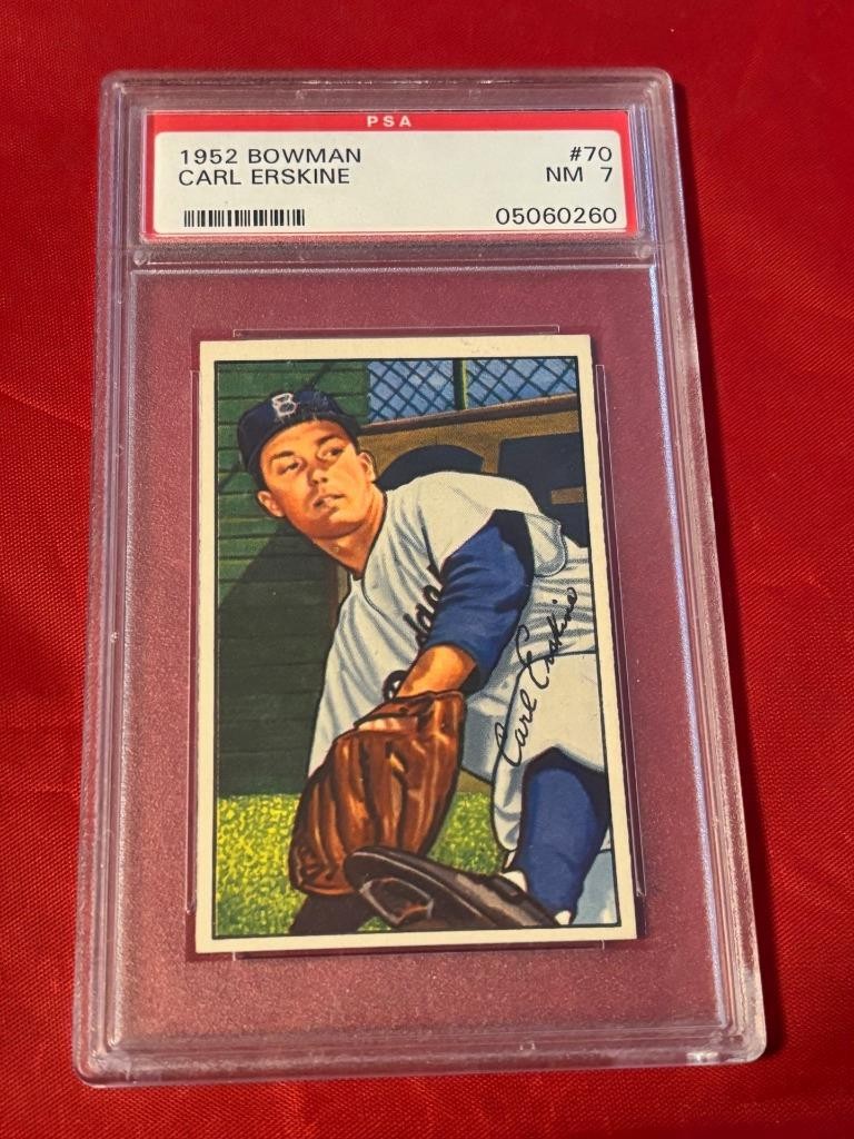 CARL ERSKINE #70 1952 BOWMAN SET BREAK BASEBALL PSA NEAR MINT 7