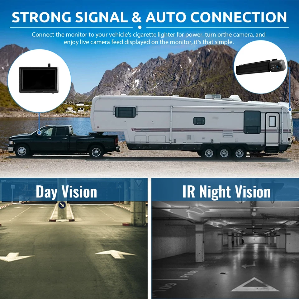 Magnetic Solar Wireless Backup Camera 5'' Monitor W/Camera car truck Trailer Bus - Image 4 of 4