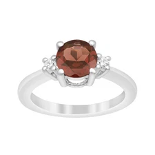 Solid 925 Sterling Silver Three Stone Ring 8MM Round Garnet Women Ring Sz.7