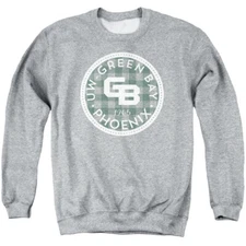 Green Bay Adult Crewneck Sweatshirt Plaid Badge, Athletic Heather, S-3XL