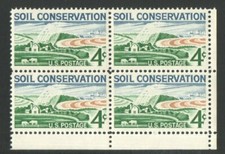 Vintage Unused US Postage BLOCK 4 Cent Stamps SOIL CONSERVATION