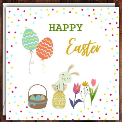 Frohe Ostern Grußkarte, Hase, Ostereier, Handarbeit fertig 