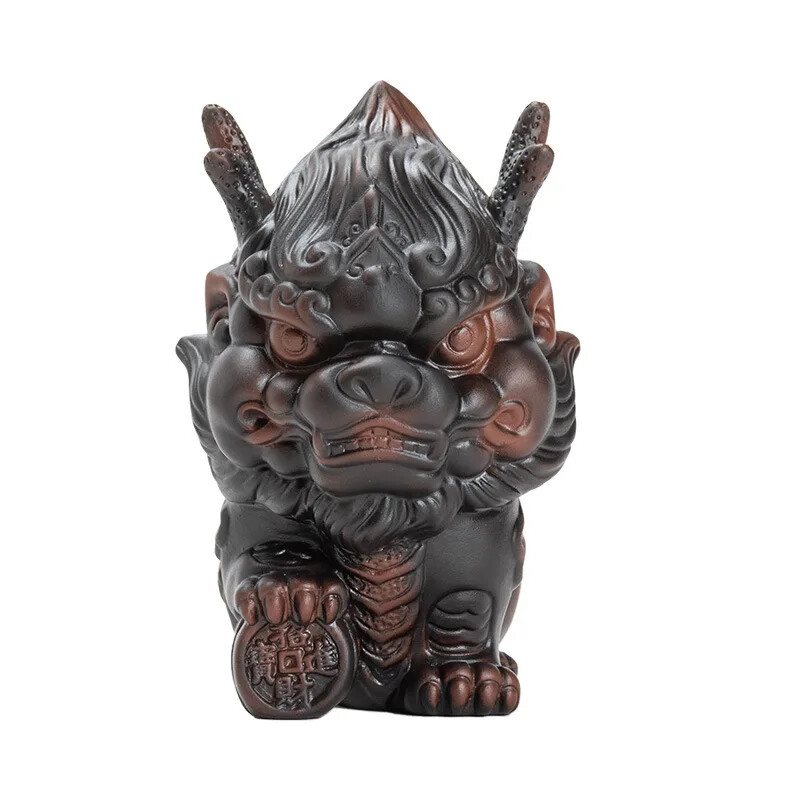 Ceramics Mascot Flame Kirin Animal Decorative Statue Purple Sand Art Sculpture