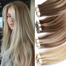 Invisible Tape In on Skin Weft Remy Human Hair Extensions Full Head Ombre Blonde