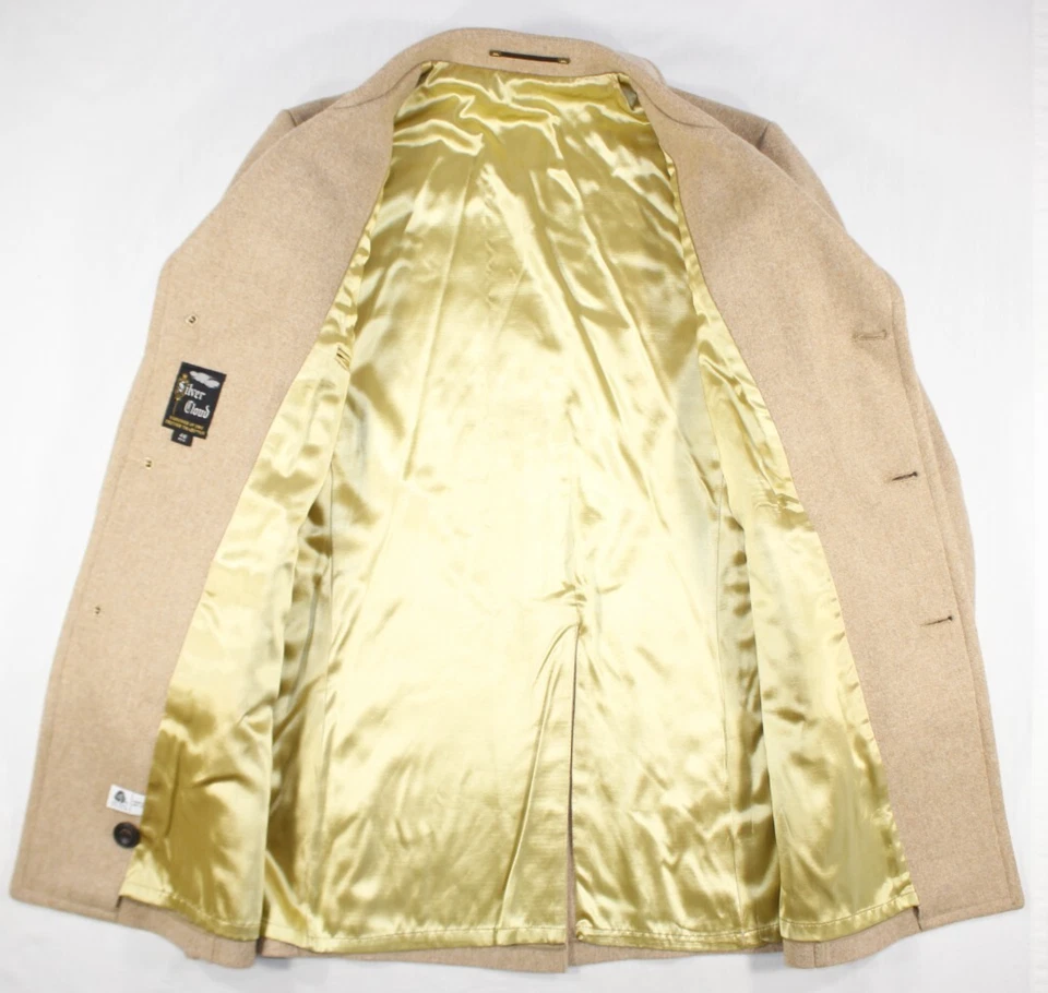 Vintage Silver Cloud Coat Men's 46 R Wool Tweed Overcoat Mid British Beige - Image 4 of 4