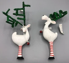 Department Dept 56 Moose Glitter Christmas Tree Ornament Tags Pair