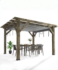 Wooden Pergola Outdoor Gazebo with Stable Structure w/ Retractable Shade Canopy