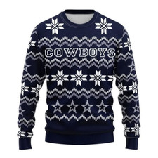 Cowboys Cute Snowflakes Pattern Ugly Christmas Sweater Full Sizes XS-5XL
