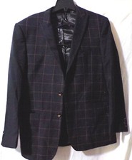 VINCI Men's Black Windowpane Double Breasted 2 Button Modern Fit Suit Size XL