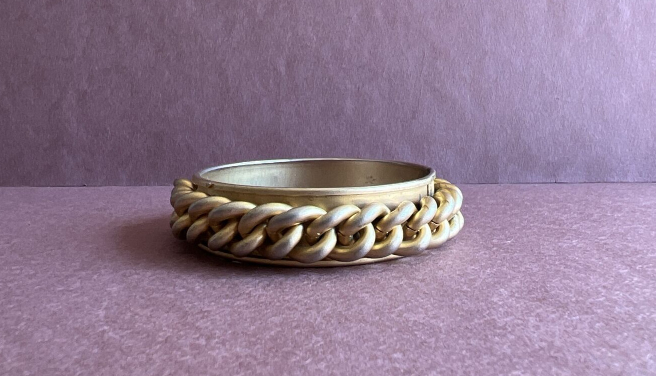 Brass Tone Solid Chunky Bangle Bracelet With Wrap… - image 2