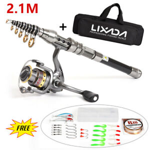 Lixada Telescopic Fishing Rod +Spinning Reel Combo Full Kit Gear Pole +Bag USA