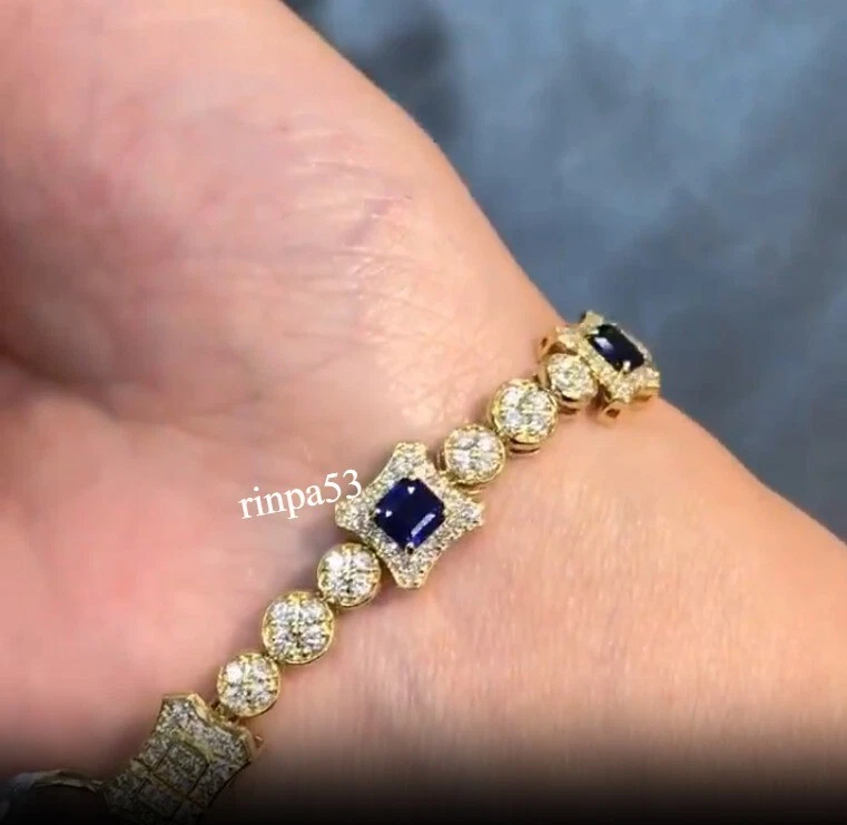 Pulsera Lab Syn azul zafiro rojo alfombra desgaste joyería para mujer real In925 SS Foto 2 de 4