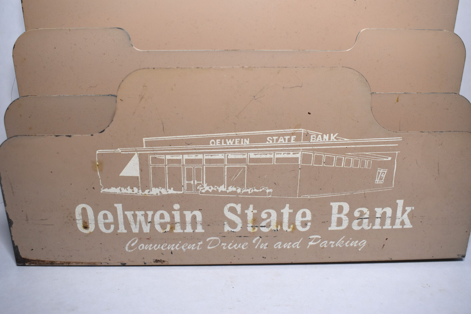 Vintage Oelwein IA Iowa State Bank Metal Advertising Office Desk Paper