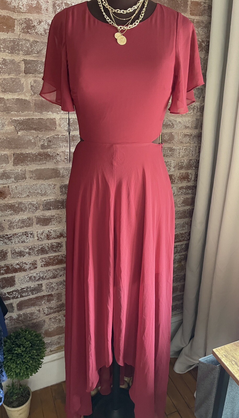 New! Ali & Jay Bohemian Rhapsody Red Cutout High Low Maxi Dress Small