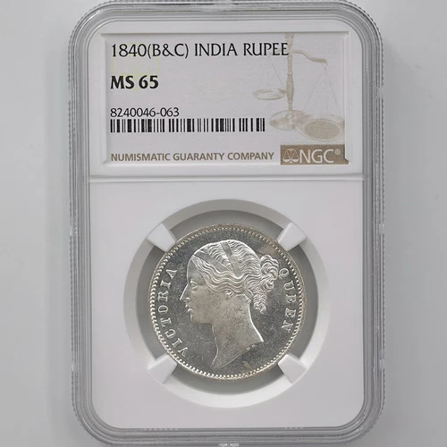 1840 (B&C) British India Queen Victoria 1 Rupee 11.66Grams Silver Coin NGC MS 65