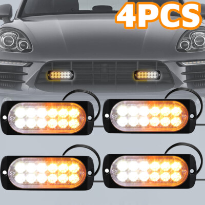 4x 12 LED Strobe Light Bar Car Truck Flashing Warning Hazard Beacon Amber/White