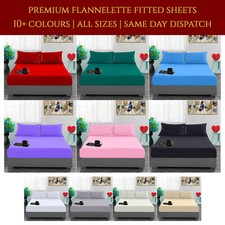 Flannelette Fitted Bed Sheet 100% Brushed Cotton Plain Dyed Bed Sheet ON SALE