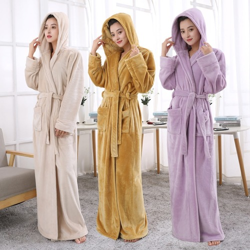 Lovers Hooded Extra Long Bathrobe Plus Size Thickening Bath Robe