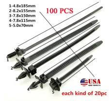 100 PCS/SET Car Wire Harness Line Bundle Zip Fastener Clip Mixed Nylon Cable Tie