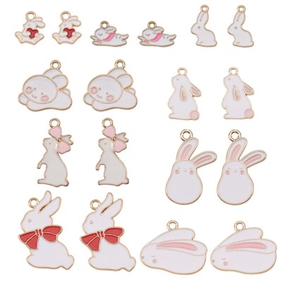 45x Alloy Enamel Rabbit Charms Easter Theme Dangle Pendants for Jewelry Making