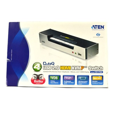 ATEN CS1794 CubiQ 4-Port HD Digital HDMI USB KVMP KVM Switch (Black/Silver)