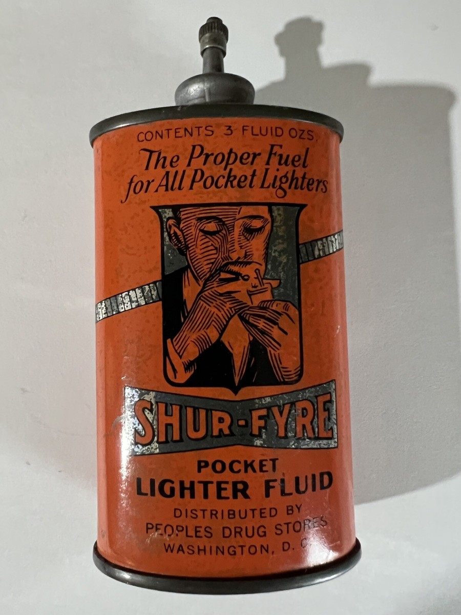 1920-50's-(3oz)RARE VINTAGE SHUR-FYRE LIGHTER FLUID TIN CAN HANDY