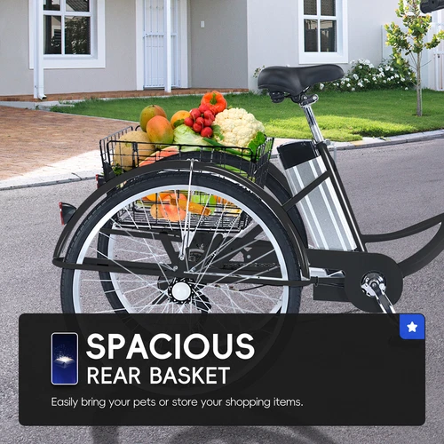 E-Tricycle Electric Tricycle for Adults 3 Wheels 7 Speed Electric Bike & Basket - Picture 3 of 23