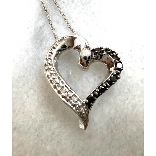 JANE SEYMOUR WHITE GOLD BLACK AND CLEAR DIAMONDS HEART NECKLACE PENDANT SKY - Picture 7 of 15