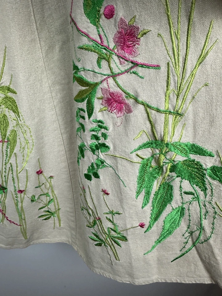 Falda St. Tropez West para mujer 10 caqui Berghe floral bordada mezcla de lino DV Foto 4 de 4