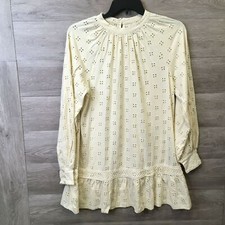 Asos Design Womens Size 6 Cream Broderie Long Sleeve Mini Smock Dress NWOT