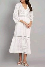 ZARA OYSTER WHITE Broderie Anglaise DRESS CUTWORK EMBROIDERY SIZE M UK 8 10 VGC