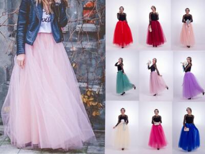 Damen Lange Tutu Tüll Röcke 7 Lagen Maxirock Hochzeit Prom Unterrock Petticoat
