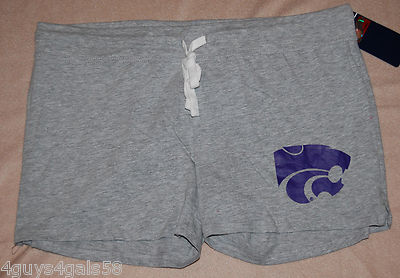 JR Womens Shorts KANSAS STATE WILDCATS Gray L 11-13 POWERCAT Leg Slits KNIT