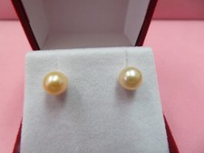 14k Solid Yellow Gold 7.15mm Round Fresh Water Pink Pearl Stud Earrings