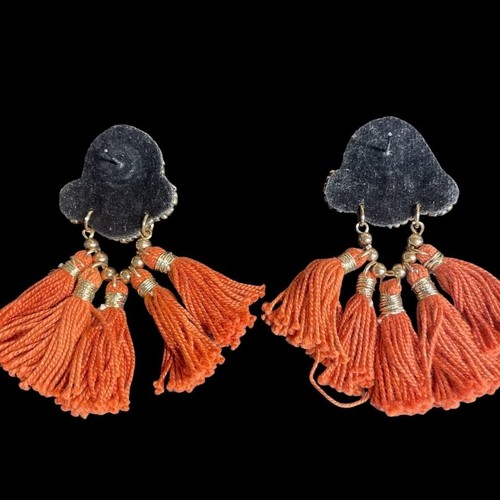 Boho Tassel Statement Earrings Orange Fringe Beaded Handmade Artistic Festival - 第 2/6 張圖片