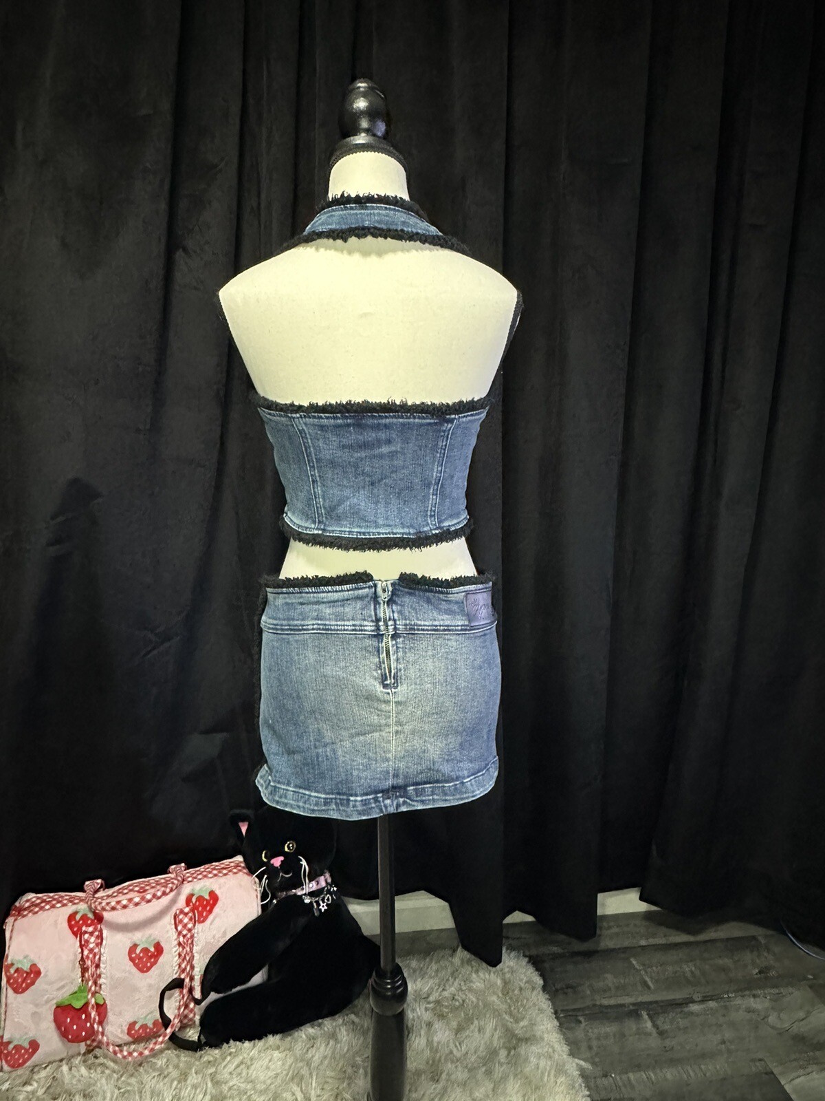 Dolls Kill Generation Kiss Lara Denim Top & Skirt Black Small