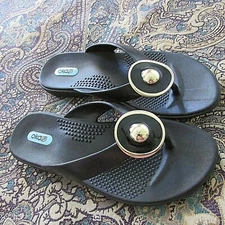 Oka-B Ella Women's Flip-flops Sandals Black With Medallion Size M 7