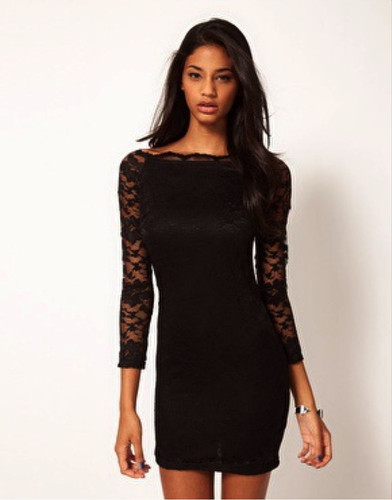 Classic Sexy Women's Lace Bodycon Off Shoulder Long Sleeve Evening Party Dress - Picture 4 of 14