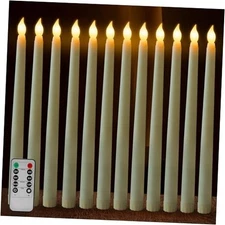  12 Pcs Flameless Taper Candles Flickering with Remote Timer, Battery Ivory
