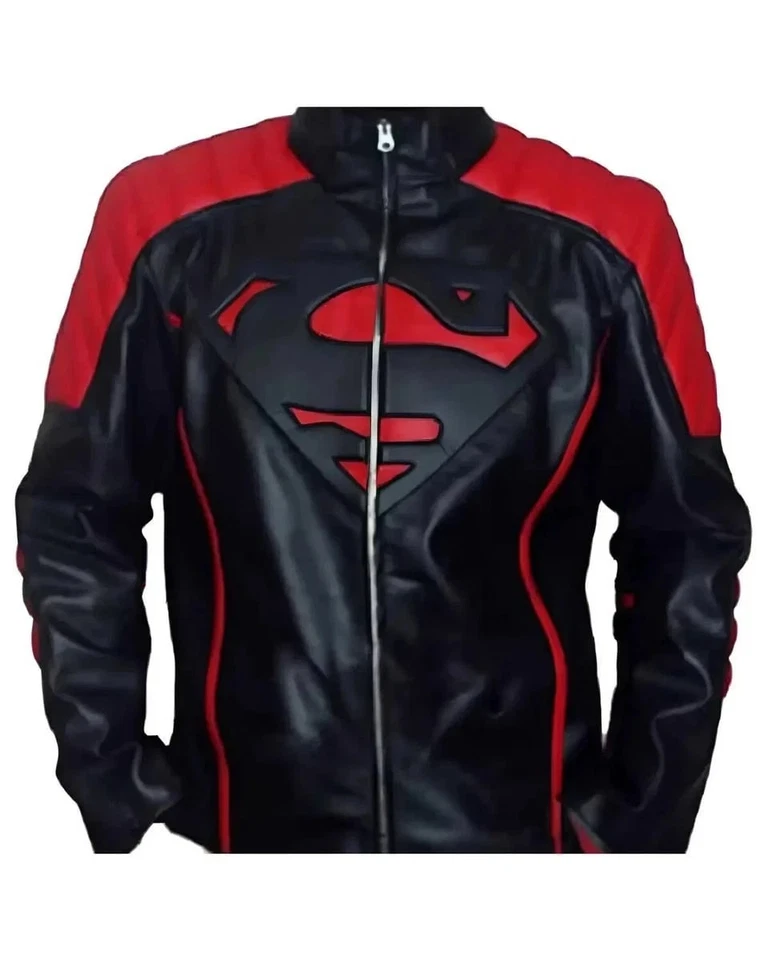 Superman Red & Black Leather Jacket | Men's Biker Style Superhero Costume Coat | - Image 2 of 3