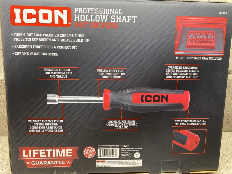 NEW ICON SAE Professional Hollow Shaft Nut Drivers 7 Piece NDSS-7 56523 ...