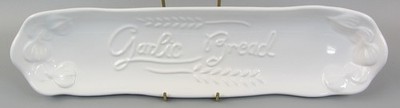 Vintage Knoblauch Brot Servierplatte Schale geprägt weiß 14'' lang