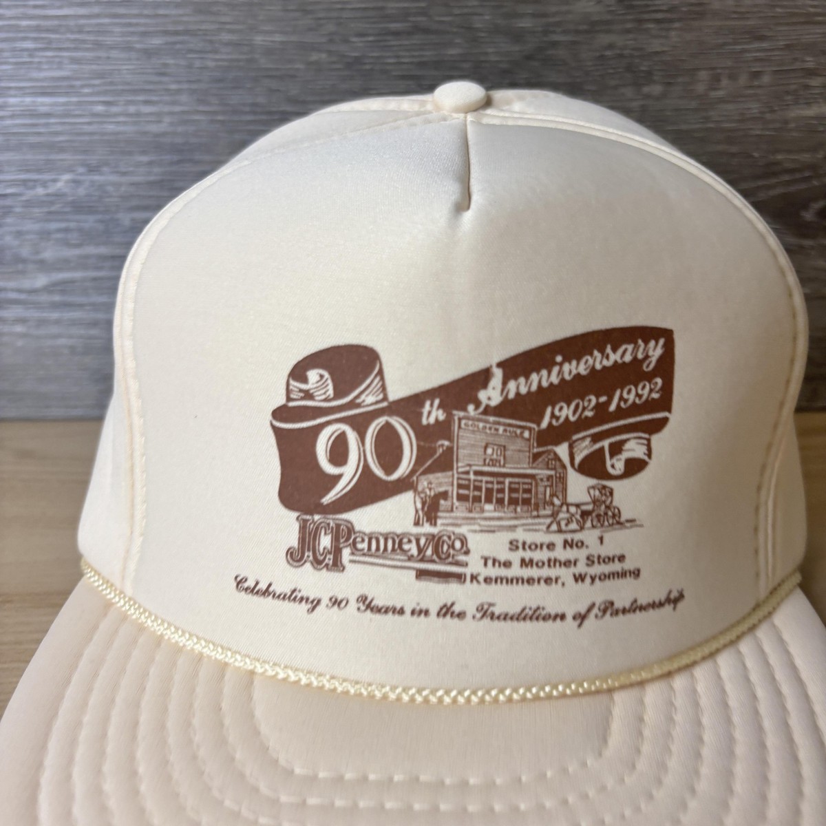 Vintage JC Penney Hat Cap Snap Back White 90th Anniversary Store