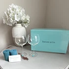 Vtg Tiffany & Co.  TFC11  Clear Wine Glasses Set of 2 Round Design with Orig Box