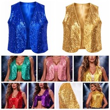 Men Waistcoat Birthday Vest Costumes Cardigan Sequined Jacket Disco Open-front