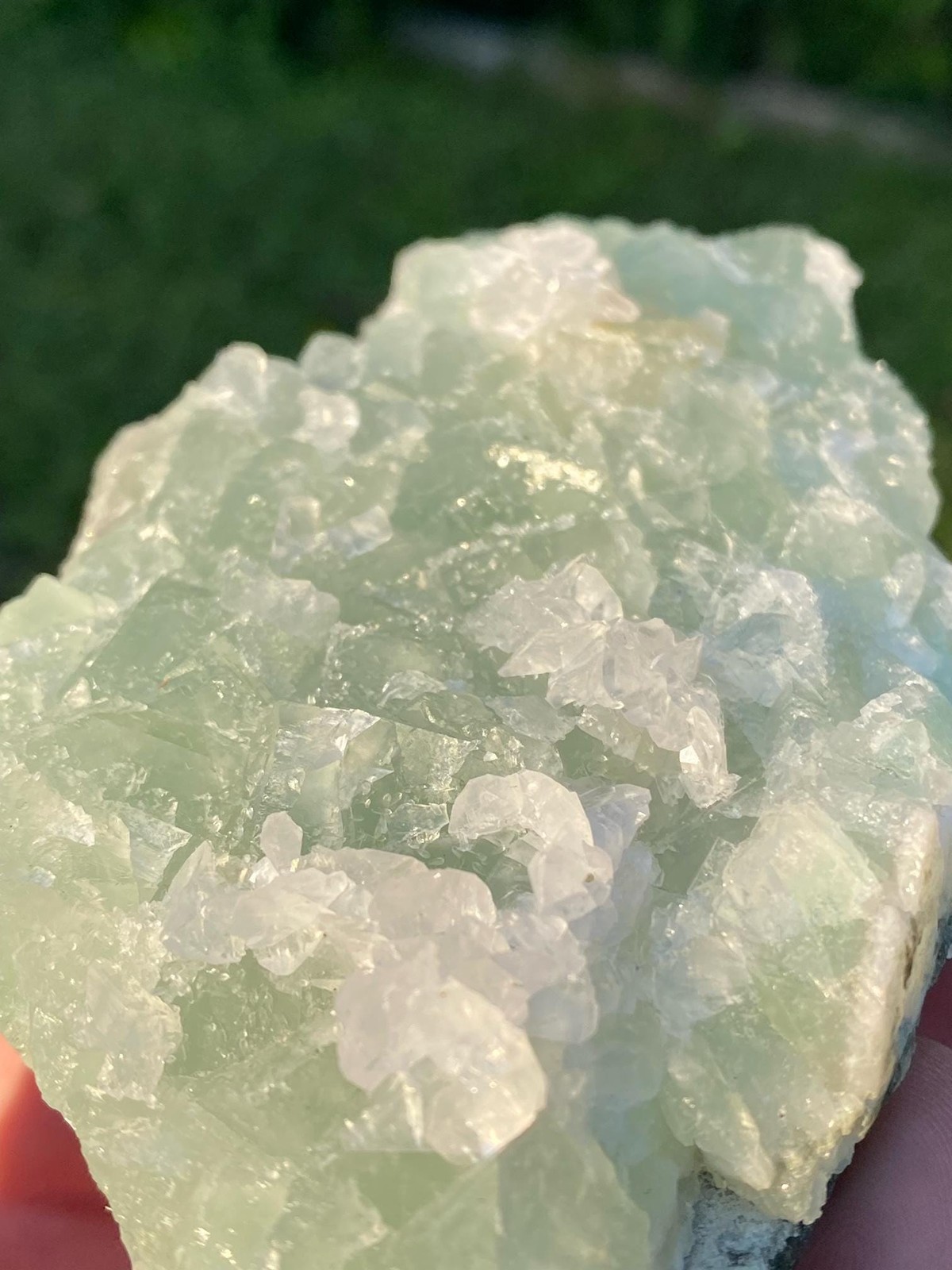 Stunning UV-Reactive Green Fluorite Cluster with White Calcite Flowers