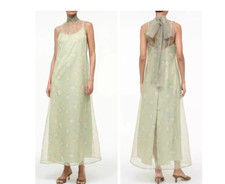 STAUD Albee Maxi Dress Gown in Botanical Moss Green Size:M $495 NWT