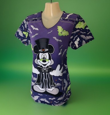 Disney Tooniforms Scrub Top Mickey Mouse Vamp Vampire Sz Small Halloween Spooky