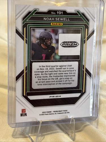 Selecciones del draft Panini Prizm 2023 piel de serpiente Prizm Noah Sewell #191 novato radiocontrol - Imagen 6 de 7