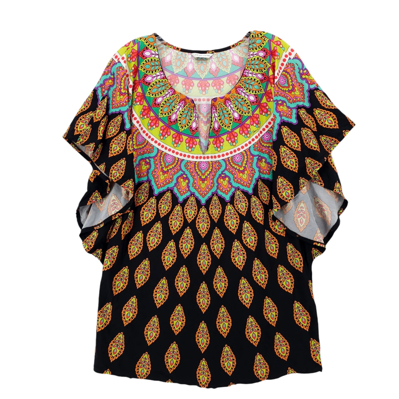 TRINA TURK Swim Cover-up Tunic Top Colorful Black Geometric Floral Estim. SMALL